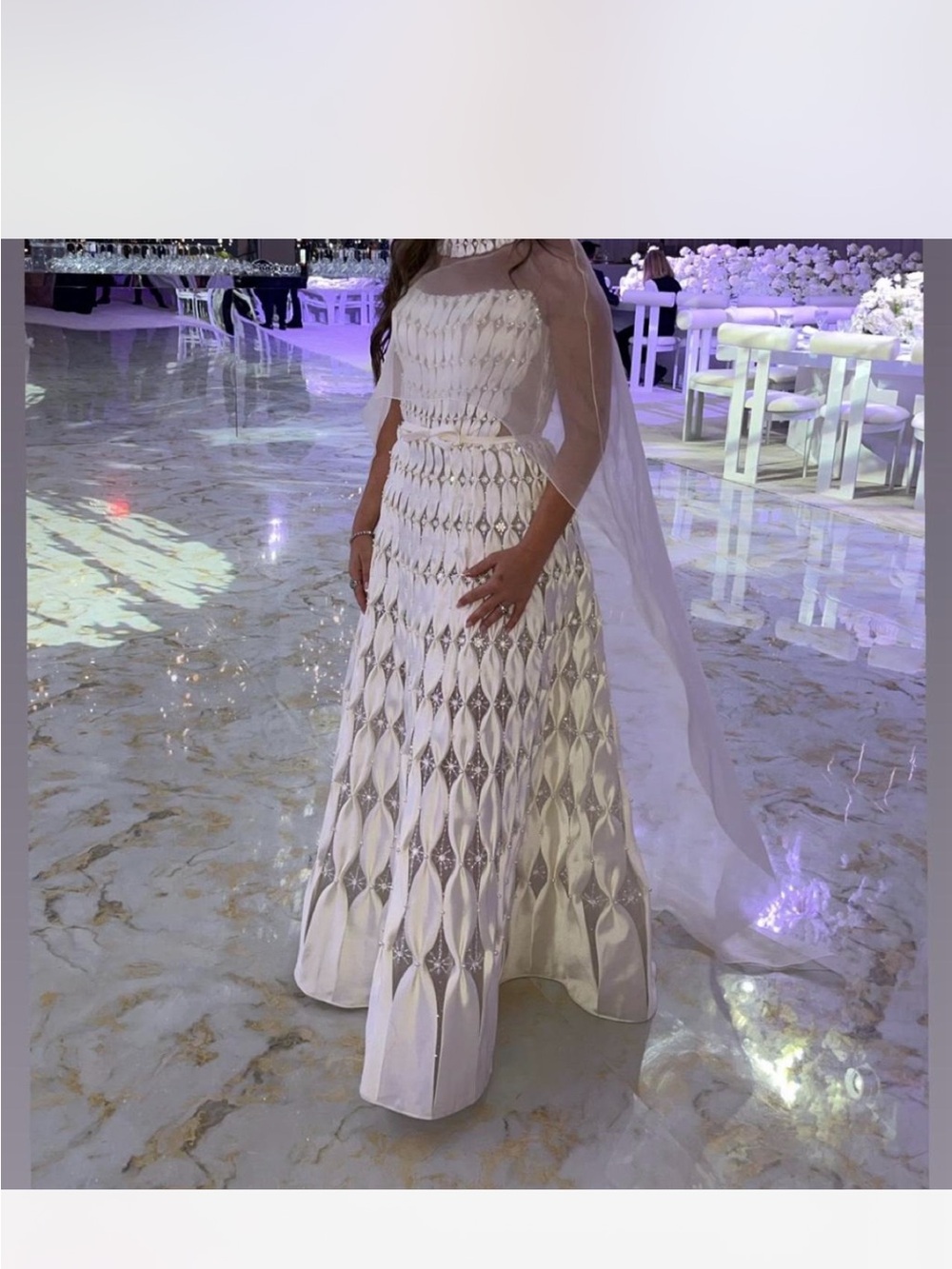 stunning dany tabet White Maxi Dress with Sheer customized Cape great for brides